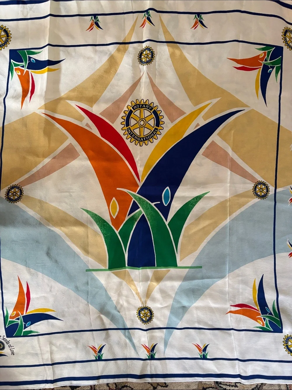 Vintage Rotary International logo multi colored silk scarf